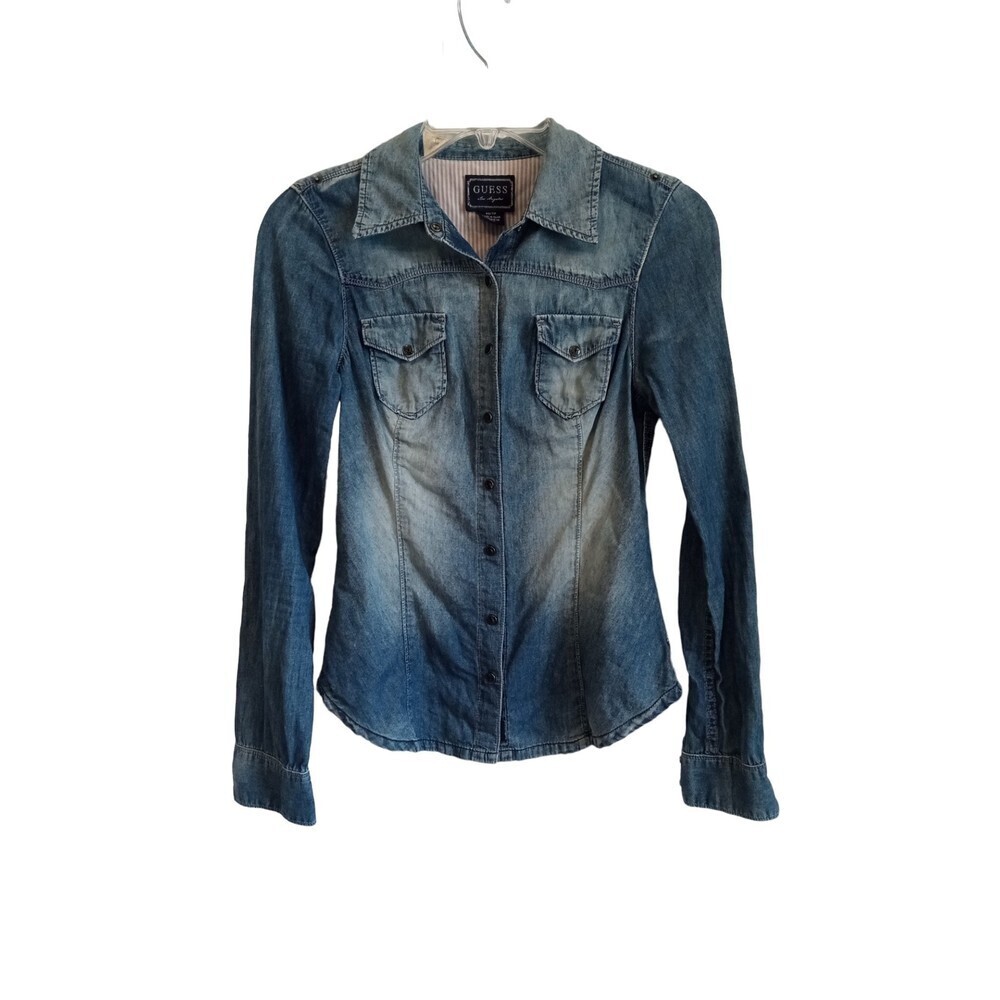 Guess dark wash fade button down shacket